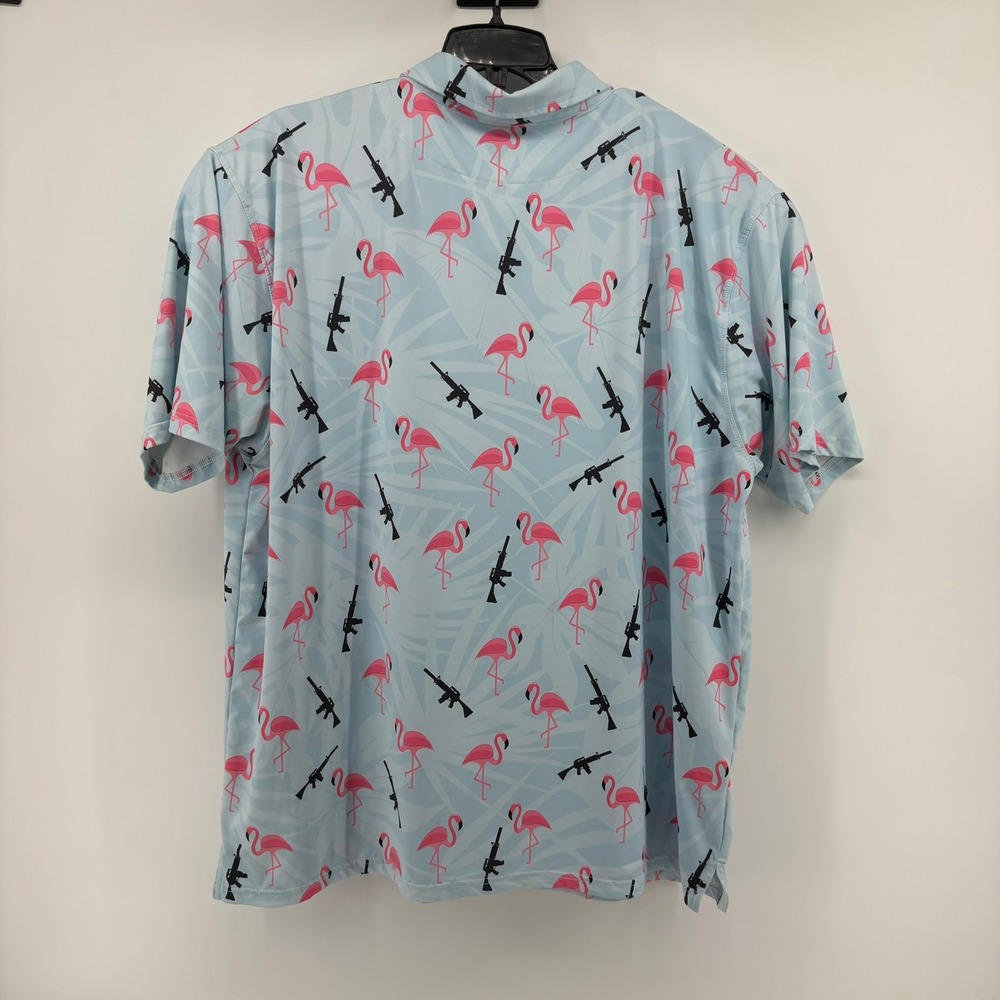 Eagle Six Gear Mens 2XL Flamingo Rifle Polo Shirt Light Blue Tactical Tropical - Picture 3 of 7